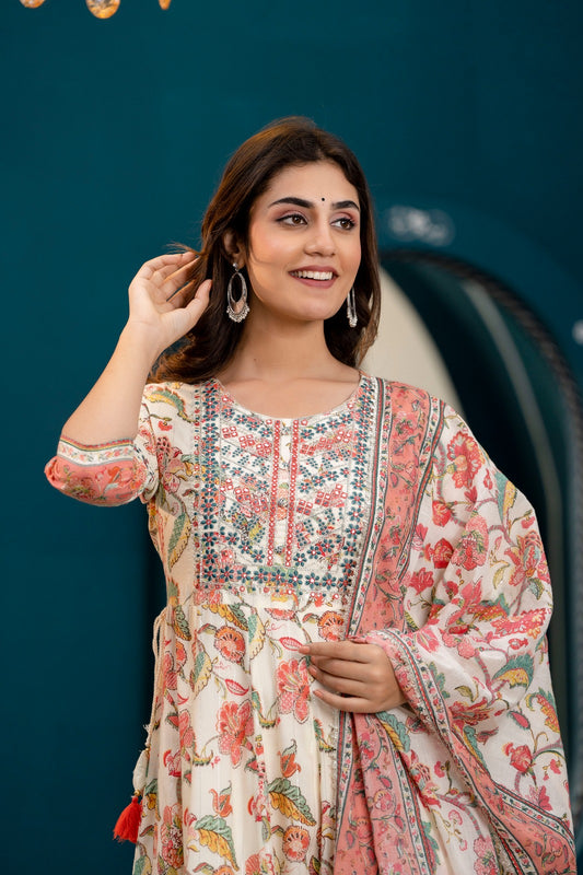 Cotton Kurti Set with Sequins and Embroidery Work