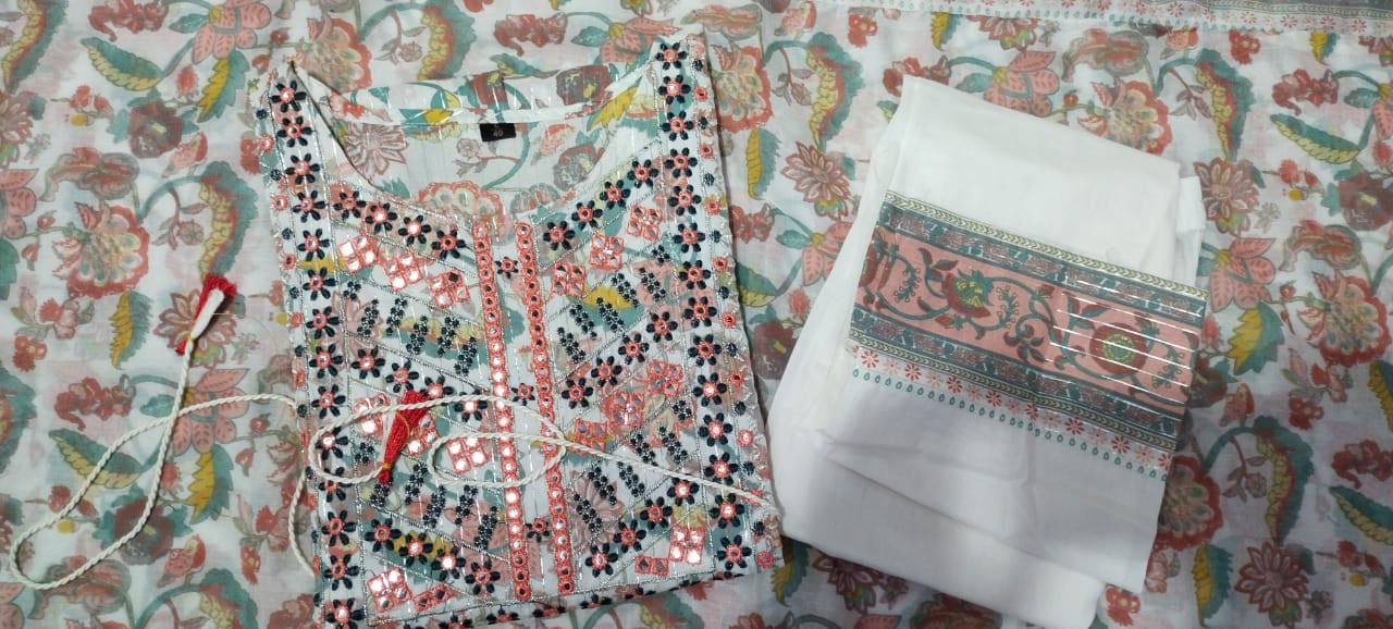 Cotton Kurti Set with Sequins and Embroidery Work