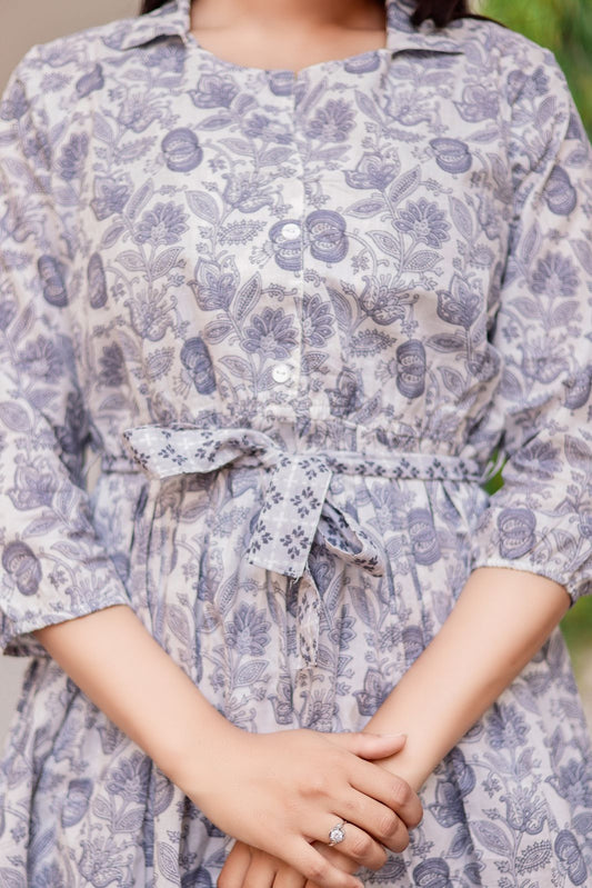 Grey Peplum Cord-Set with Printed Pant