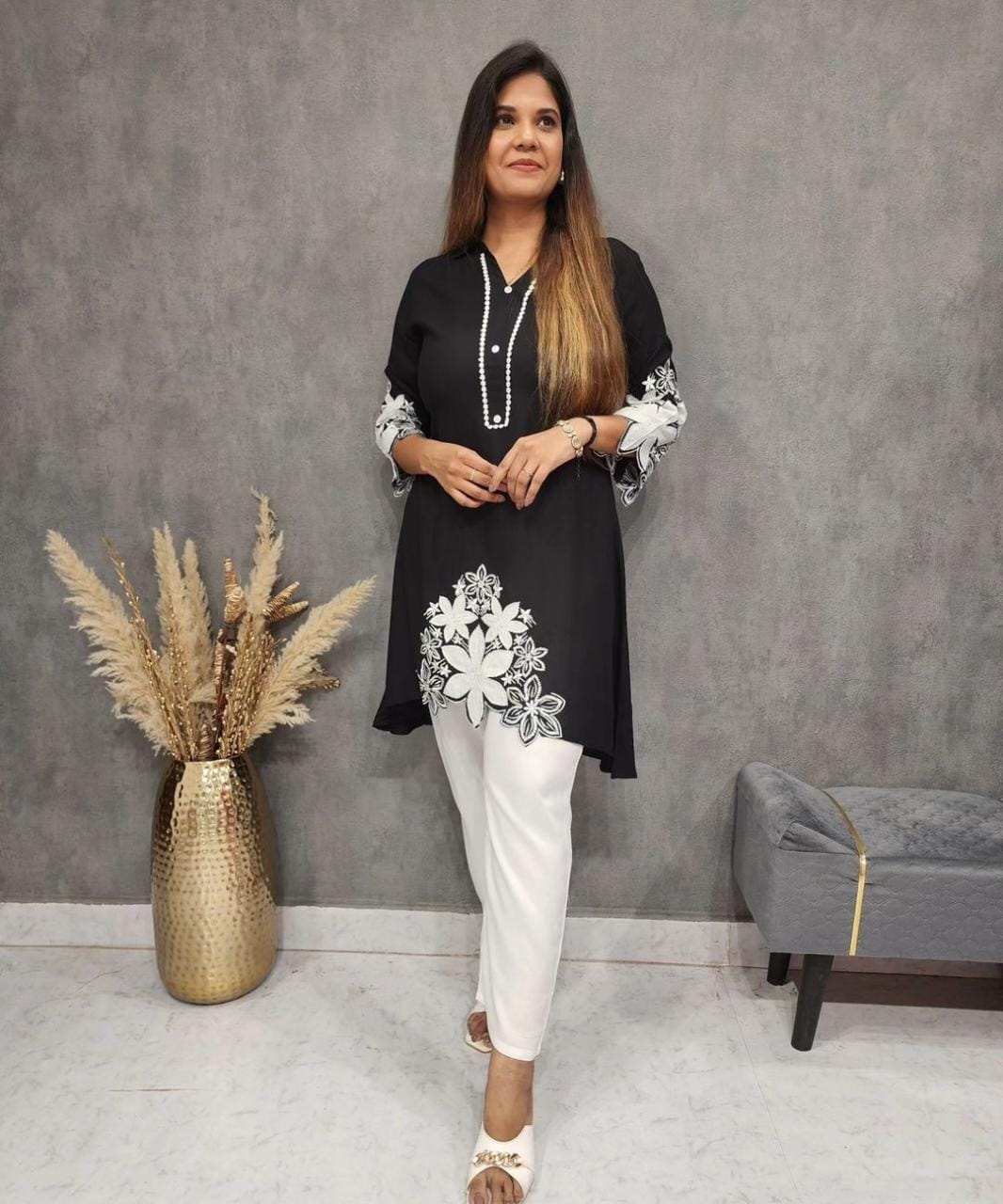 Rayon Cord Set with Hand Embroidery and Lace Detailing