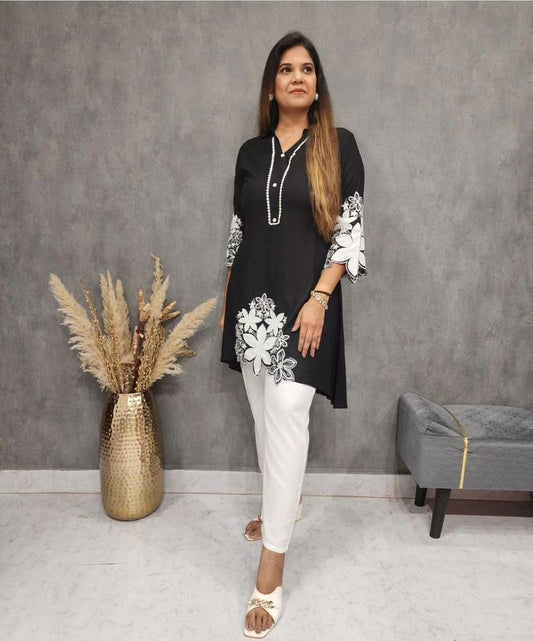 Rayon Cord Set with Hand Embroidery and Lace Detailing