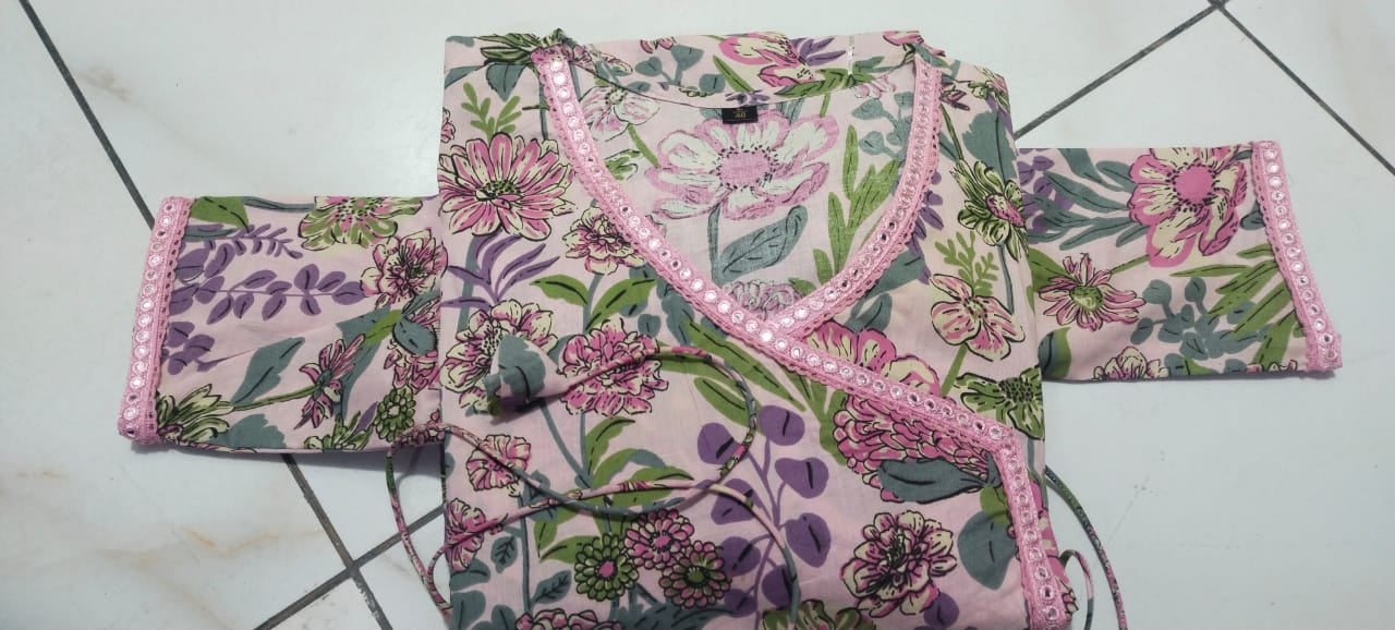 Cotton Gown with Embroidery and Angrakha style