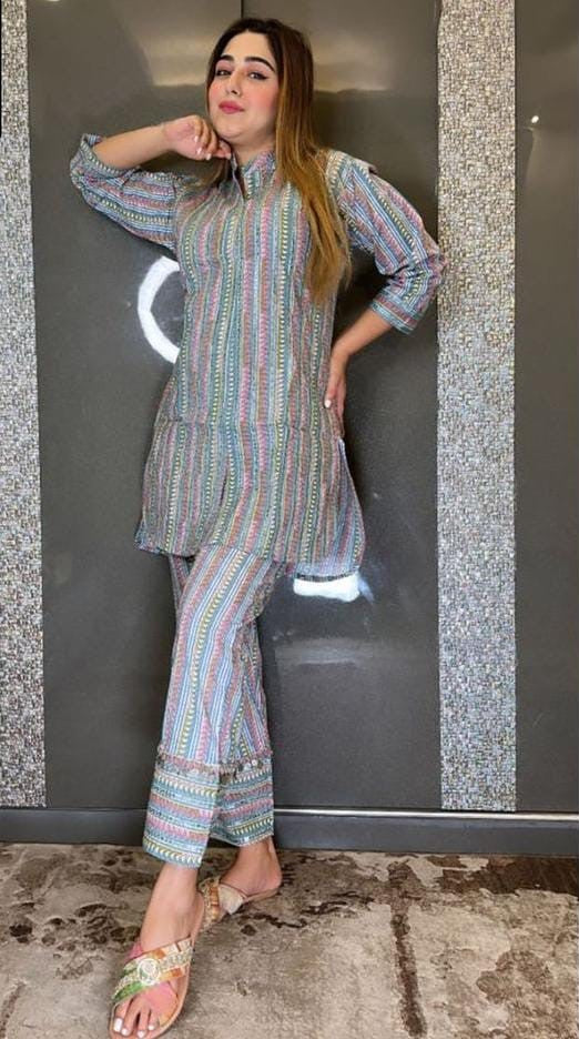 Cotton Cord Set with Print and Patti Work