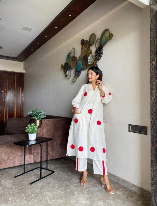 Hand-Block Printed Beige Cotton Co-ord Set