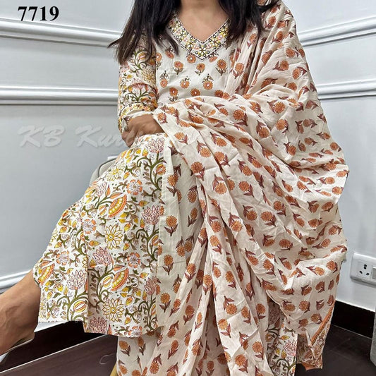 Floral Afghani Suit Set with Embroidery and Tassels