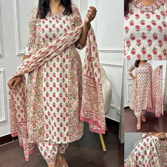 Floral Afghani Suit Set with Embroidery and Tassels