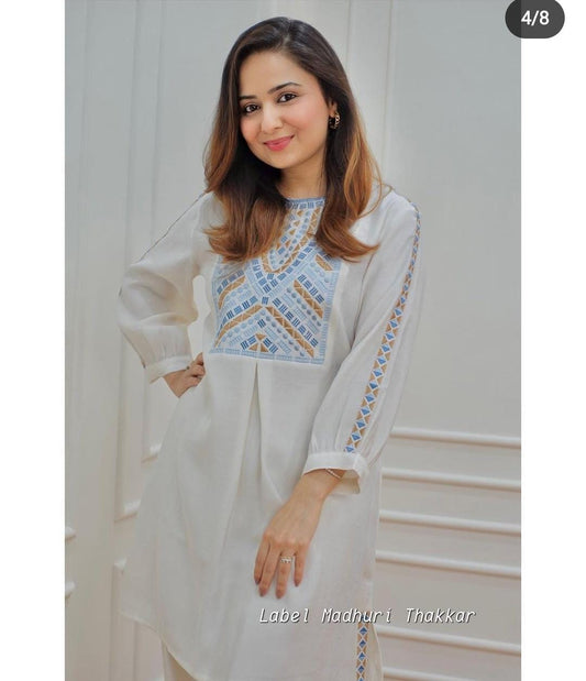 Rayon Co-Ord Set with Kurti Palazzo Embroidery