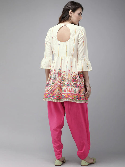 Cotton 60*60 Top and Dhoti Pant Set with 3/4th Sleeves