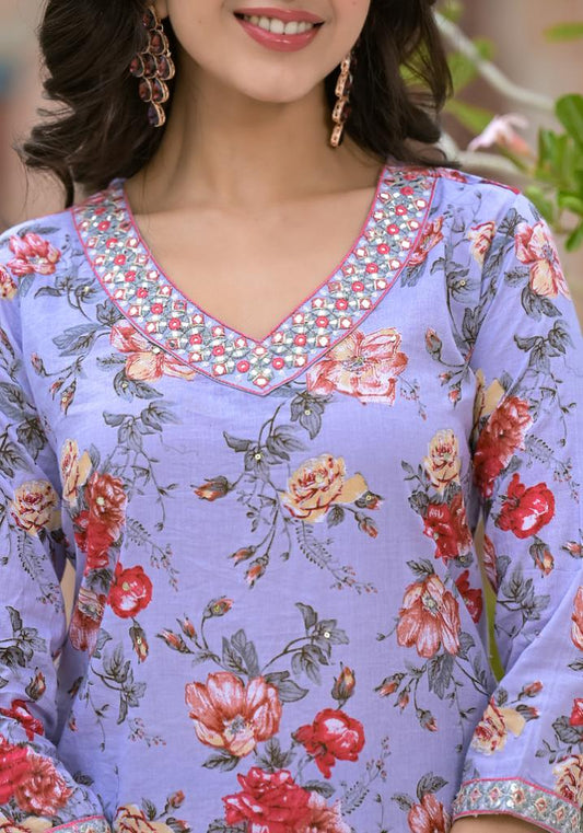 Handcrafted Floral Afghani Suit Set in Cotton