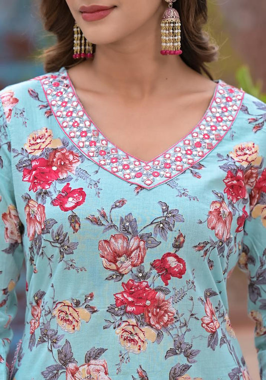 Handcrafted Floral Afghani Suit Set in Cotton 60/60