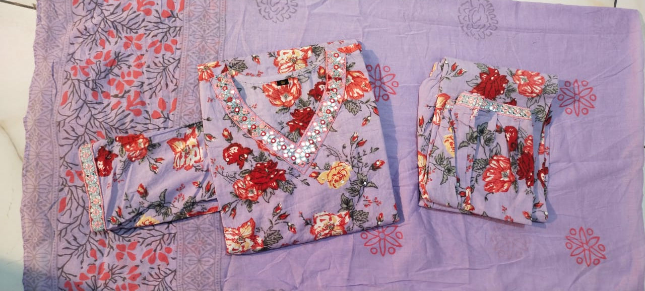 Handcrafted Floral Afghani Suit Set in Cotton