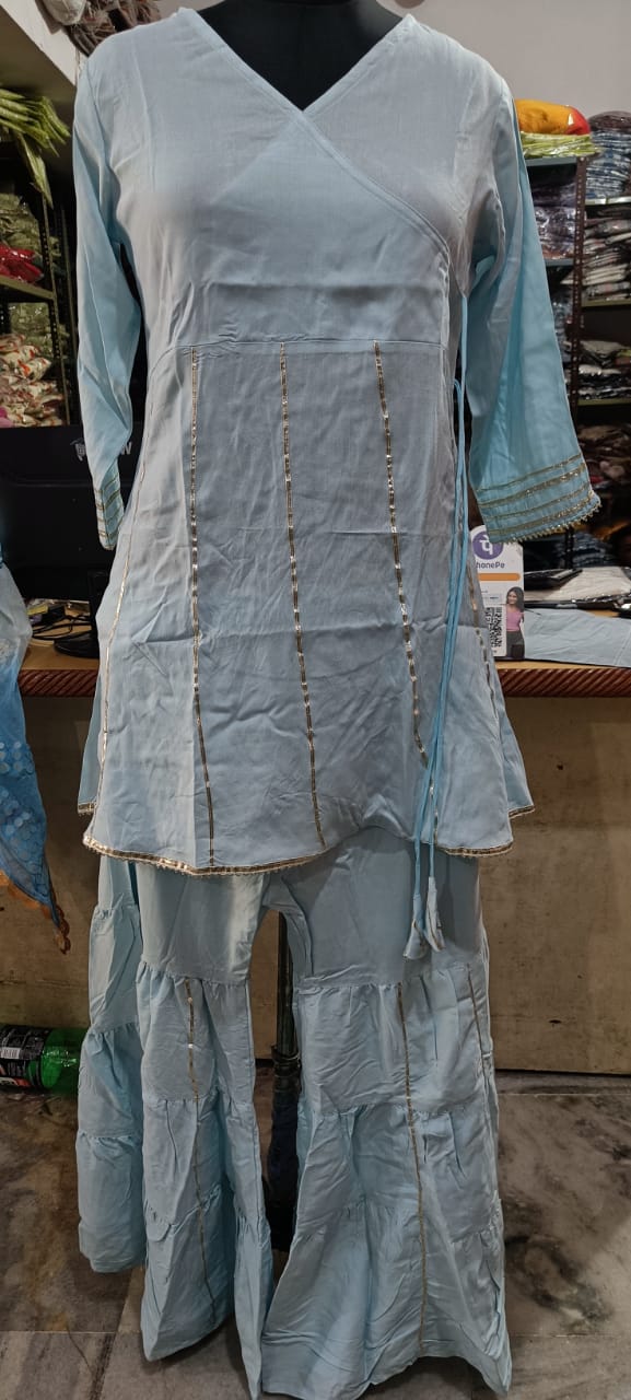 Kassia Gotapatti Sharara Set: Angrakha Kurta, Tiered Sharara, and Nazmeen Gotawork Dupatta