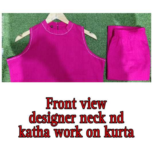 Sleeveless Cotton Work Kurti with Palazzo Set