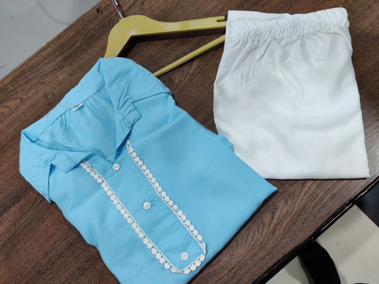 Rayon Kurti Set with Hand Embroidery and Lace Detailing