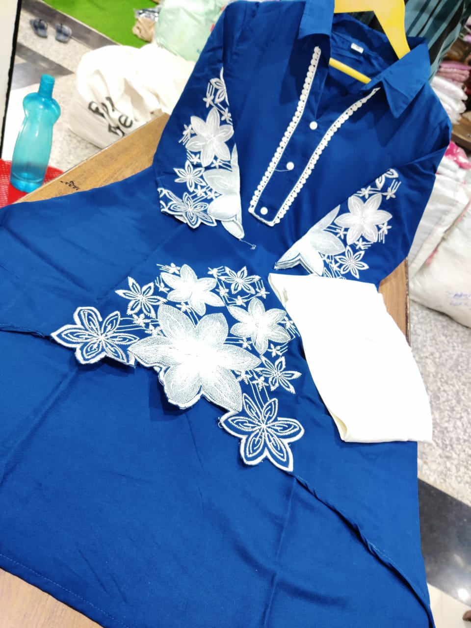 Rayon Kurti Set with Hand Embroidery and Lace Detailing