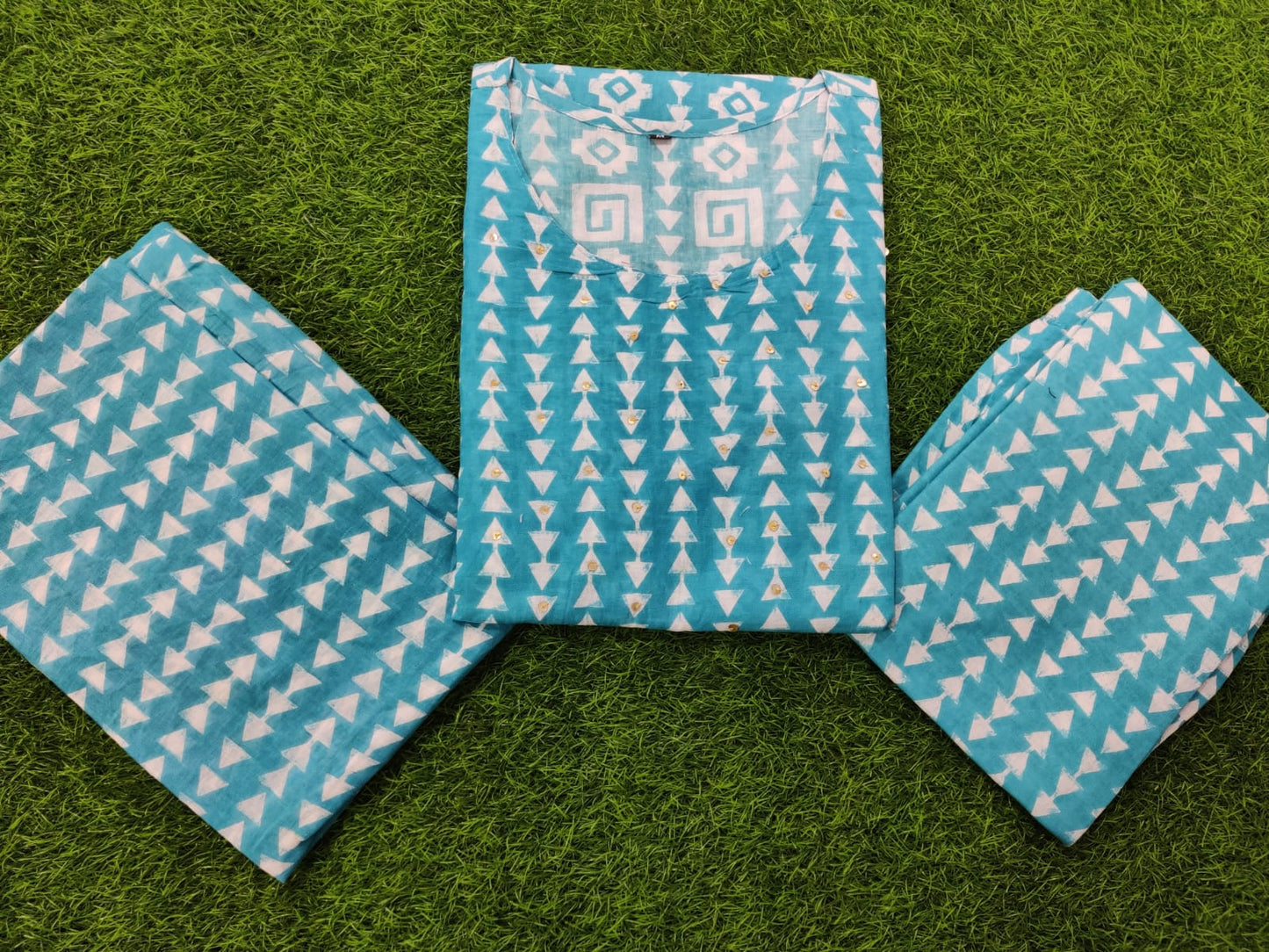 Cotton 60*60 Kurta Set with Sequence Work