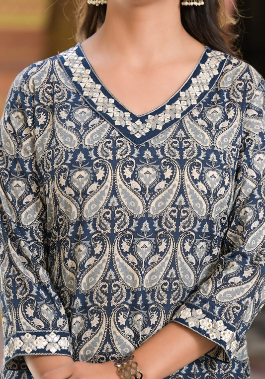 Cotton Suit Set with Embroidered Neck Kurti and Afghani Pant