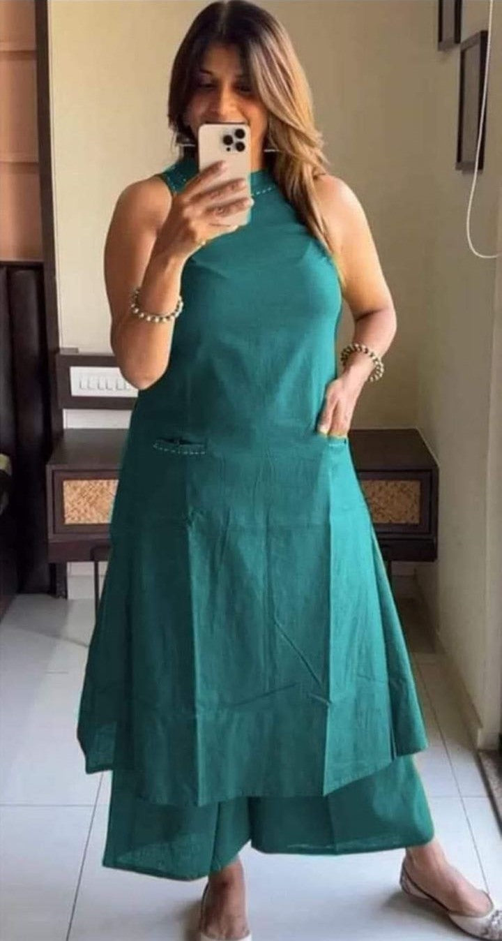 Sleeveless Cotton Kurti with Palazzo