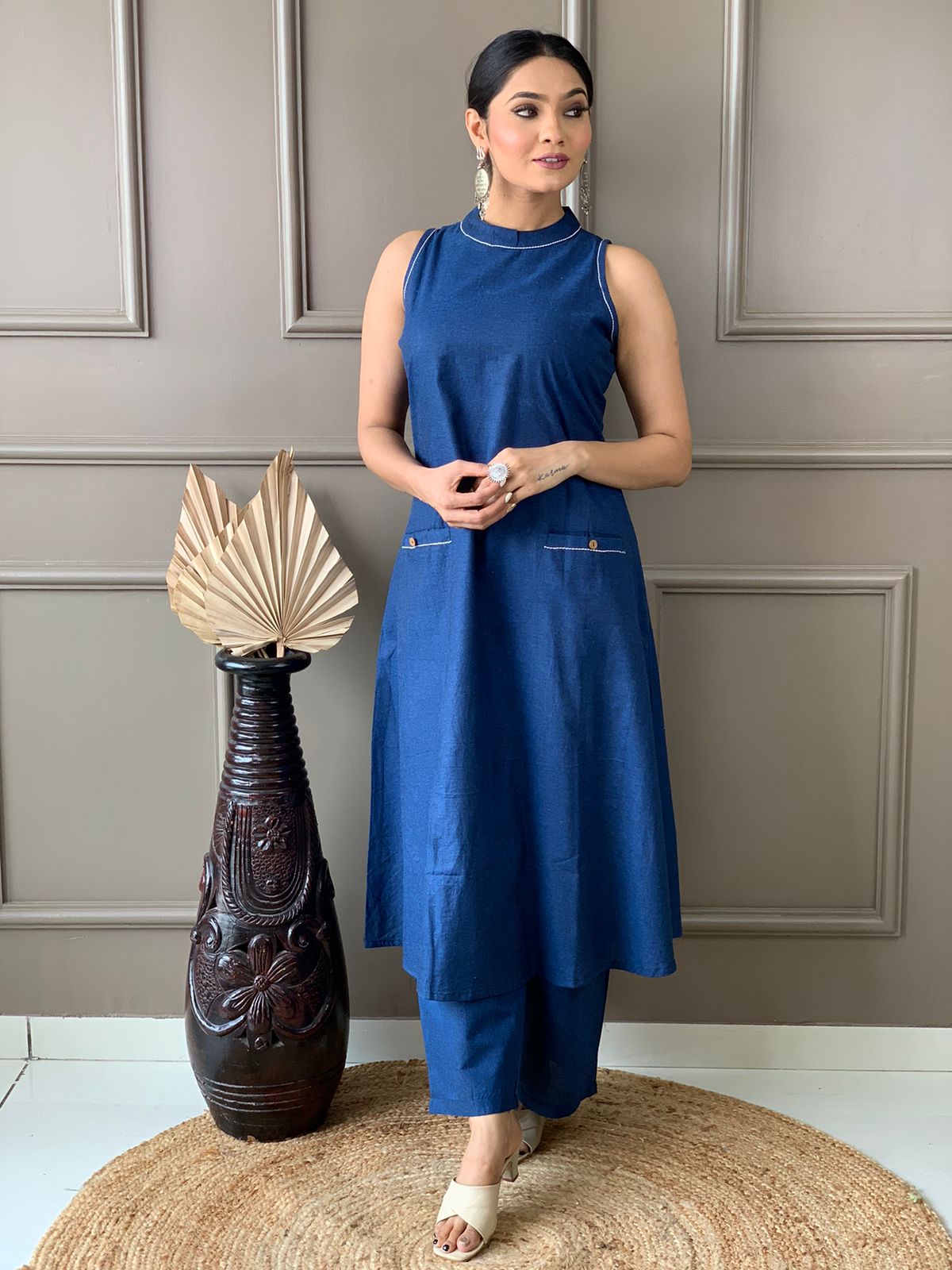 Sleeveless Cotton Kurti with Palazzo