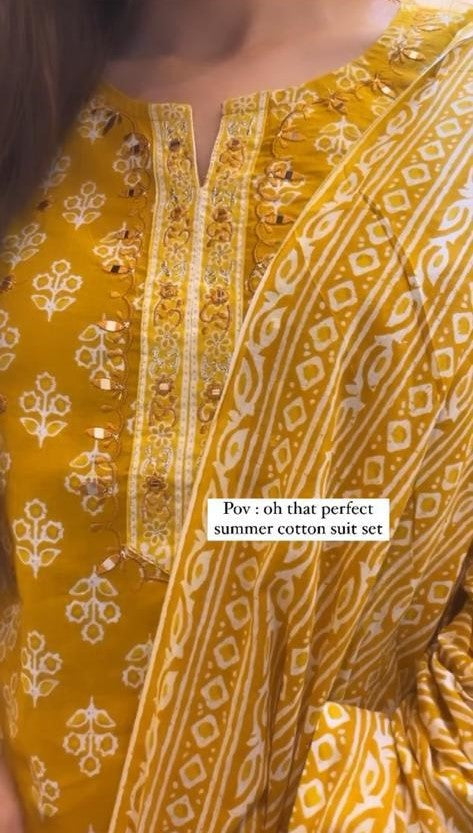 Sanganeri Block Print Cotton Kurta Set with Adda Work Detailing