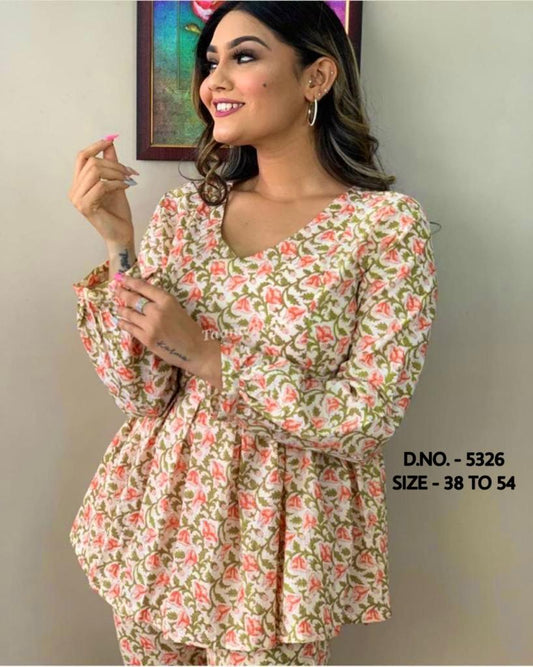 Hand Block Printed Rayon Kurti Set