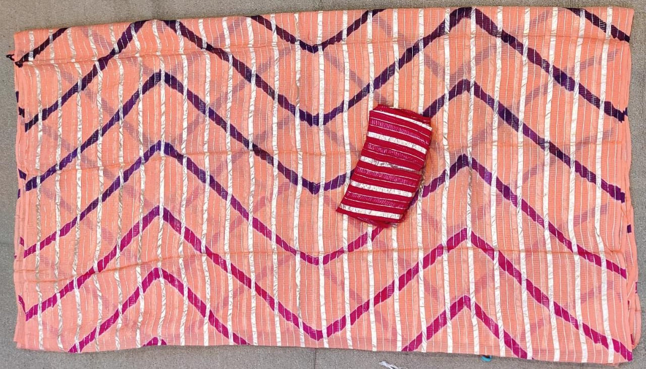 Jaipuri Lehriya Saree with Jhorjt Fabric and Contrast Blouse