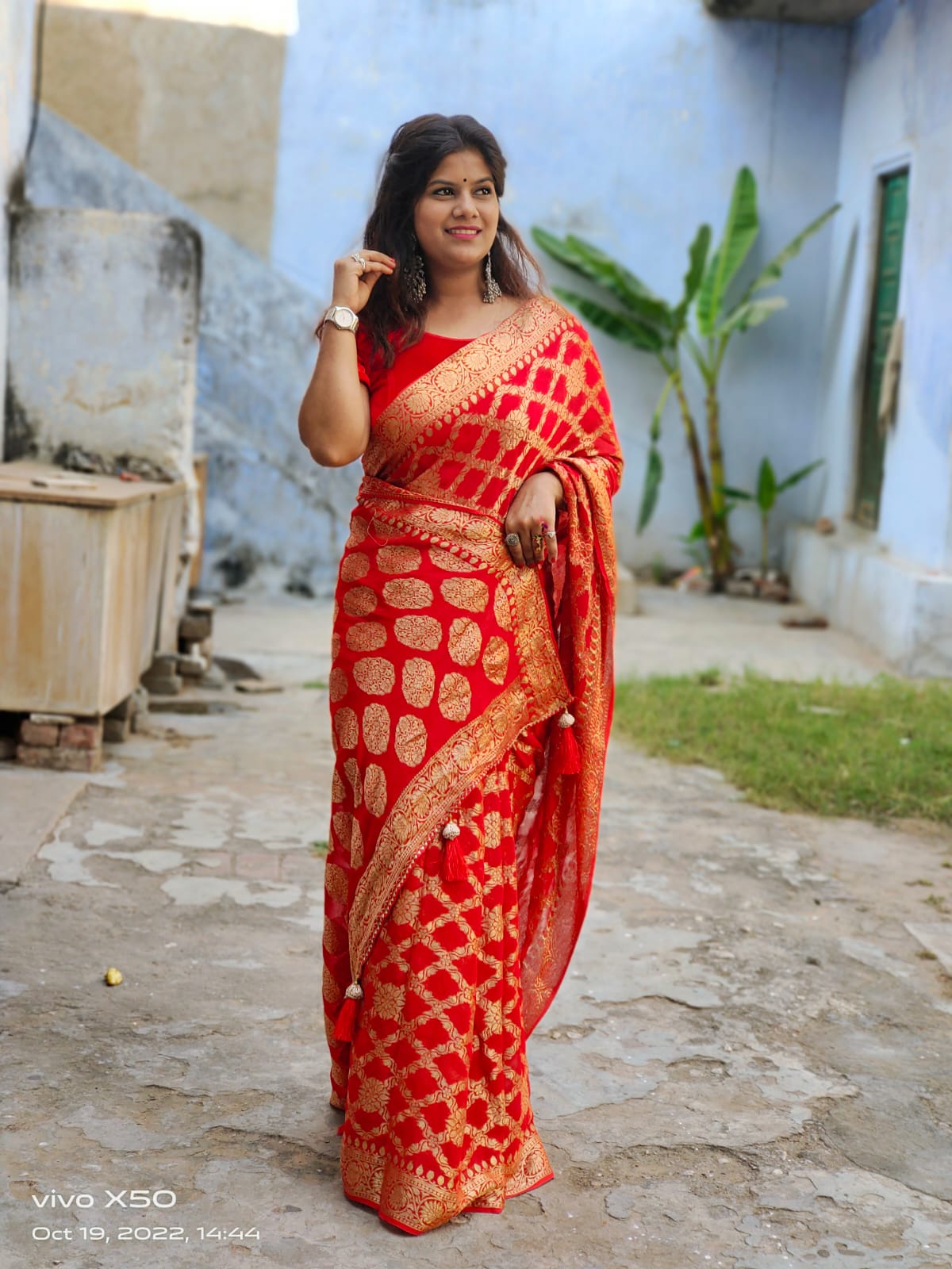 Viscose Georgette Zari Jaal Saree for Karwa Chauth