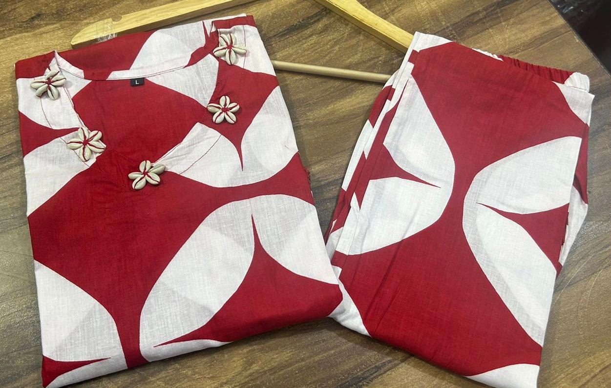 Cotton Printed Kurta Cord Set with Chicken Lace