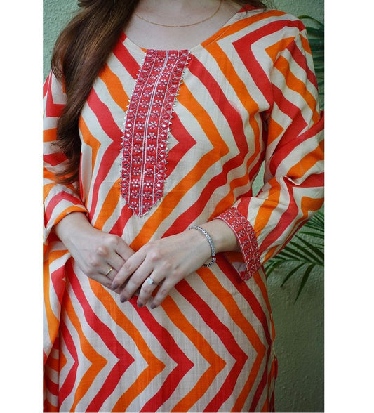 Zigzag Rayon Kaftan Kurta Set with Embroidery