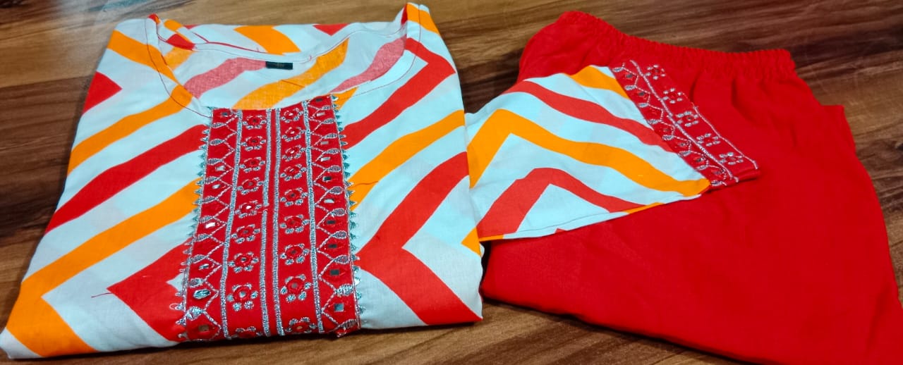 Zigzag Rayon Kaftan Kurta Set with Embroidery