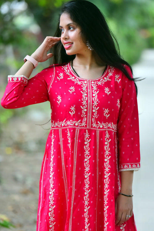 Rayon Embroidered Gown Suit with Pant Set