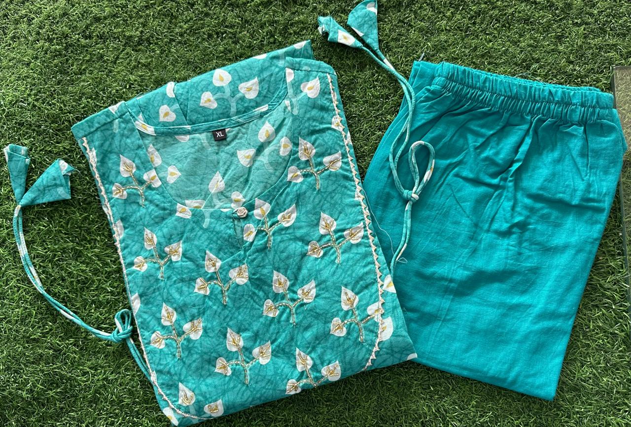 Hand Block Print Cotton Kurta Pant Set