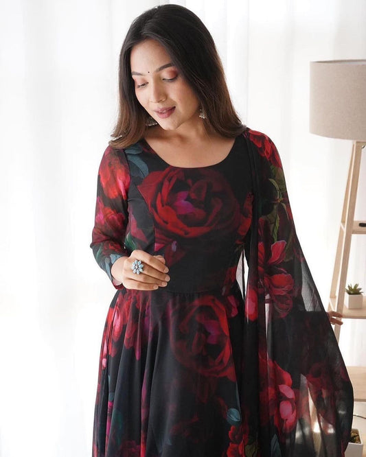 Fox Georgette Anarkali Gown with Digital Print