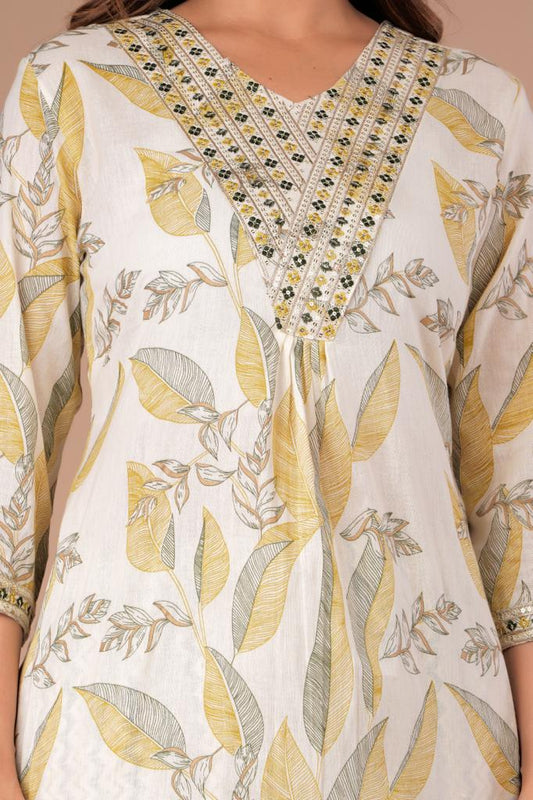 Floral Afghani Suit Set with Embroidery - Cotton 60*60