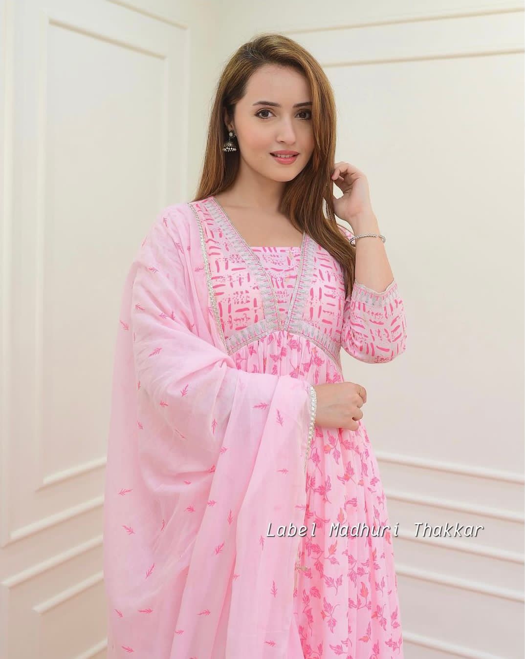 Aalia Cut Kurti Set in Cotton 60X60 Fabric with Embroidery, Adda Work, and Lace Details