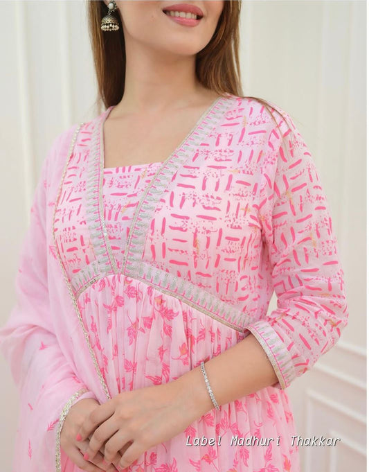 Aalia Cut Kurti Set in Cotton 60X60 Fabric with Embroidery, Adda Work, and Lace Details