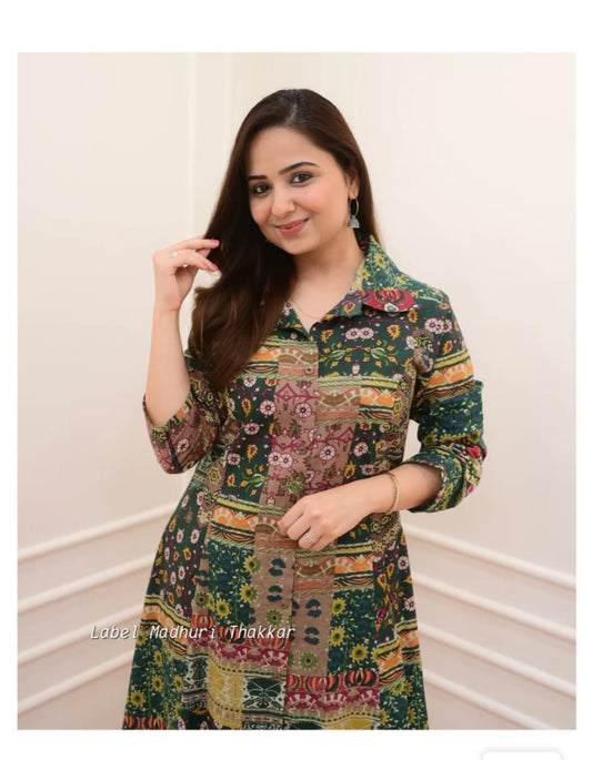 Slub Cotton Cord Set - Kurti and Pant