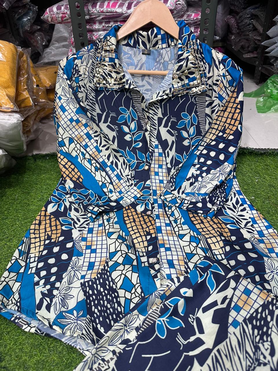 Digital Print Muslin Cord Set with Hand Work on Yoke