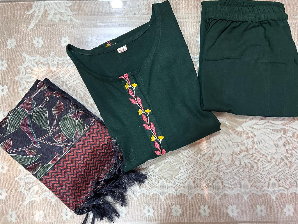 Handloom Cotton A-line Suit Set with Dupatta