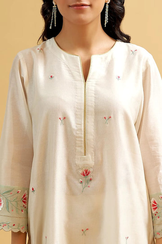 Threadwork Embroidered Cotton Kurta Pant Set