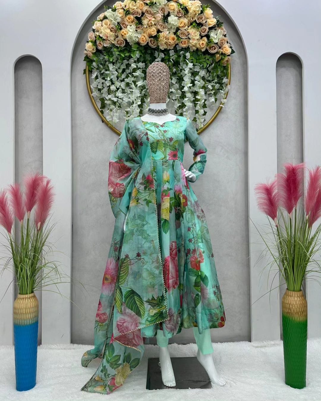 Tabby Silk Organza Digital Print Suit Set with Micro Inner and Canvas Patta