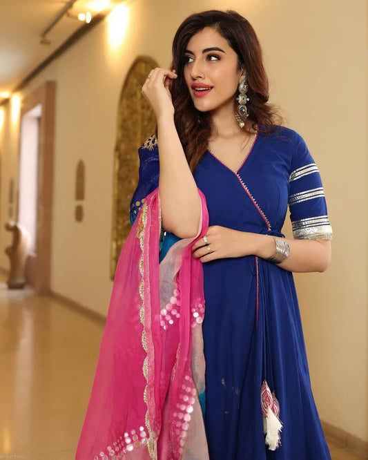 Rayon Kurti with Lacework, Pant, and Nazmin Tie Dye Dupatta Set