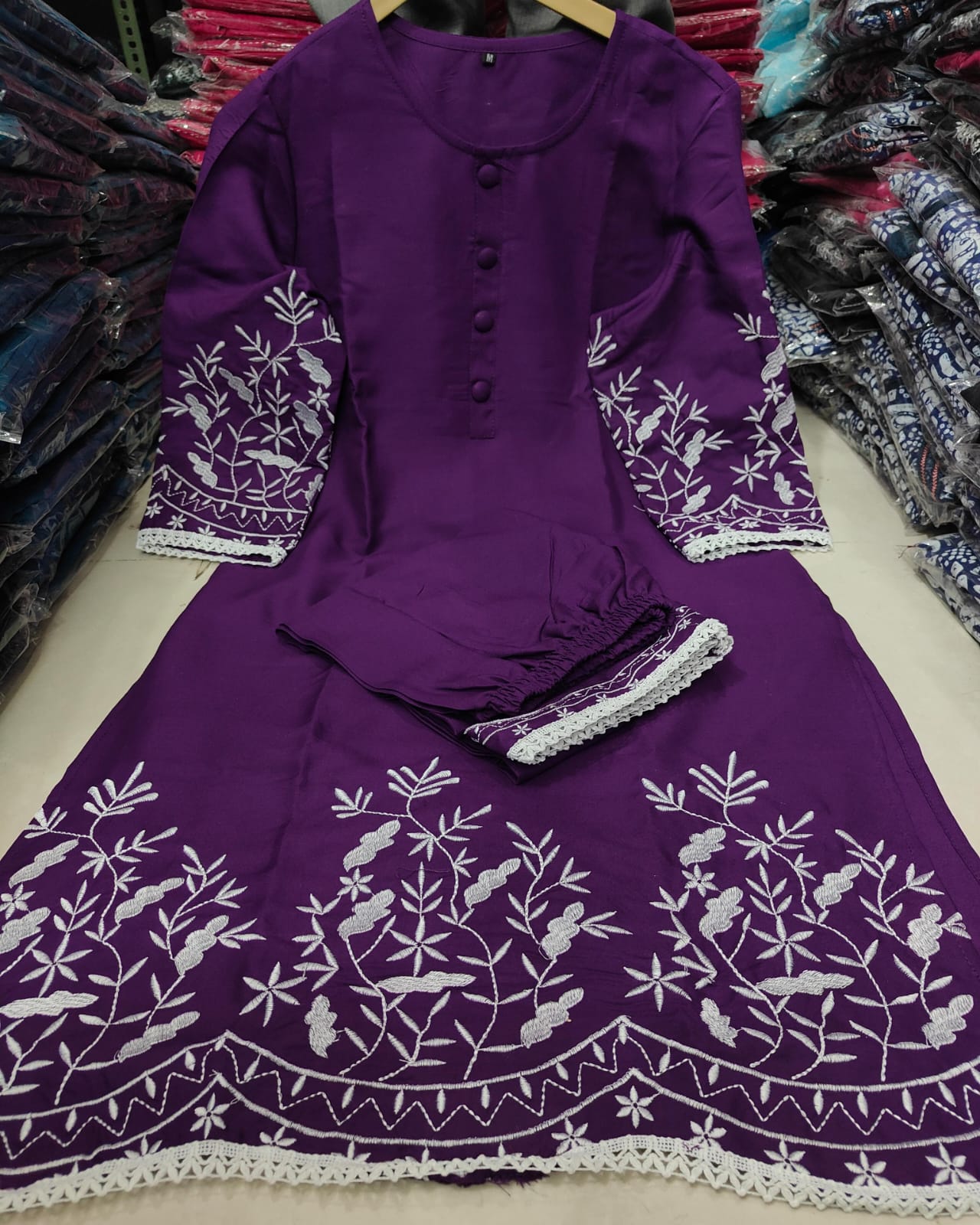 Embroidered 2-Piece Set with Lace & Button Detailing