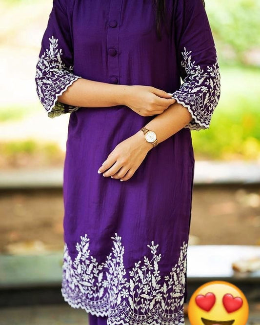 Embroidered 2-Piece Set with Lace & Button Detailing