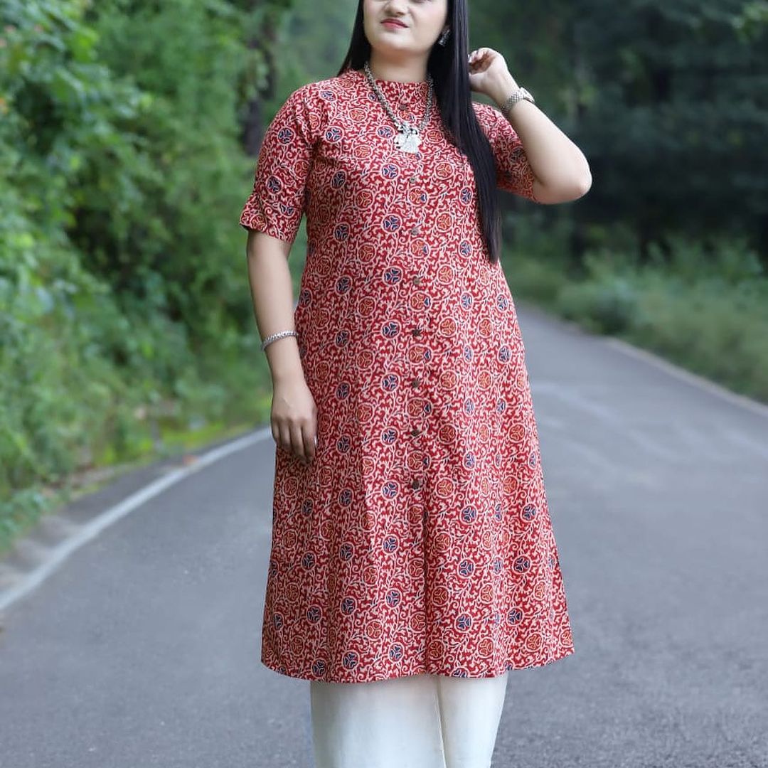 Cotton A-line Kurta Set with Palazzo, Dual Side Pockets