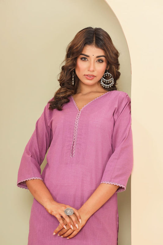 Monochrome Cotton Slub Kurta Pant Set