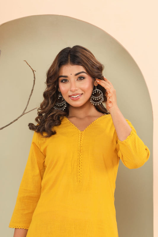 Monochrome Cotton Slub Kurta Pant Set