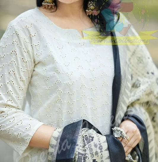 Cotton Chikankari Kurti Set with Dupatta