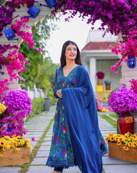 Chinnon Digital Print Suit Set with Micro Cotton Pant and Faux Georgette Dupatta