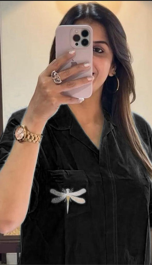 Black Cotton Co-Ord Set with Kurti and Palazzo